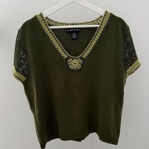 Norton McNaughton Olive Crochet Detail Tee